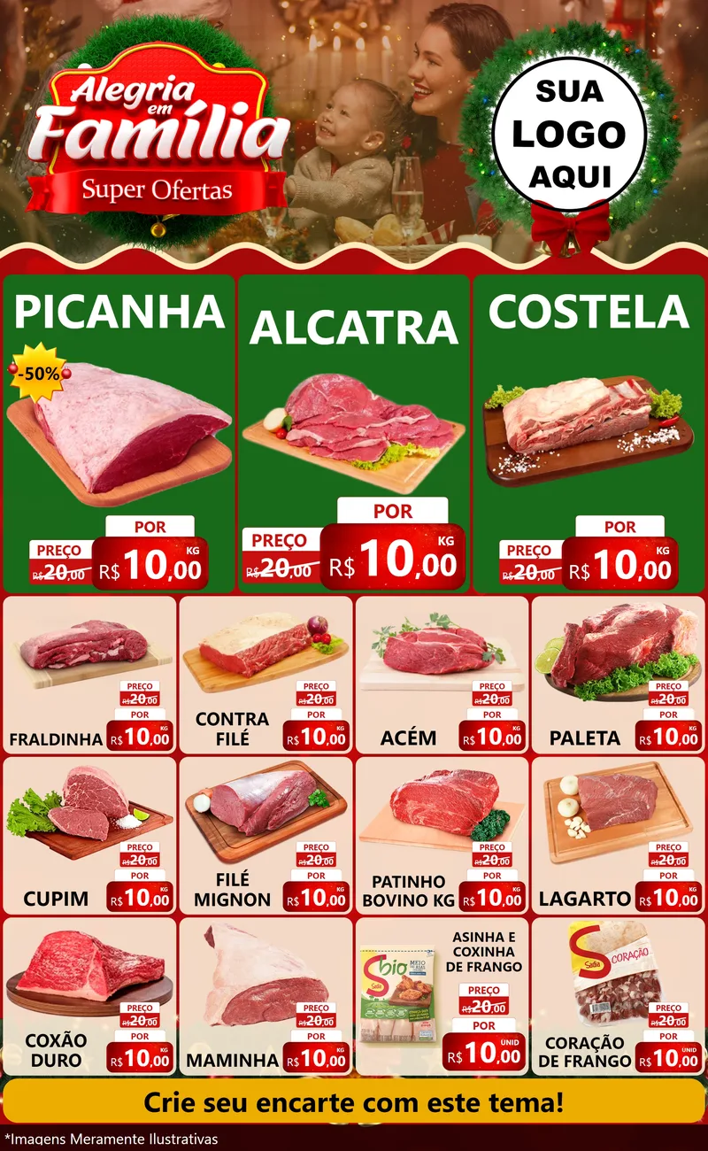 Modelo de Encarte para Encarte Grande com o tema Alegria Em Família - Super Ofertas para Açougue