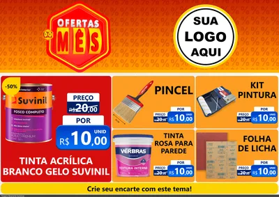 Modelo de Encarte para Encarte A4 Horizontal com o tema Ofertas do Mês para Tintas e Ferramentas