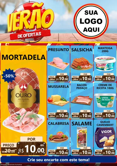 Modelo de Encarte para Encarte A4 Vertical com o tema Verão de Ofertas para Frios e Laticínios