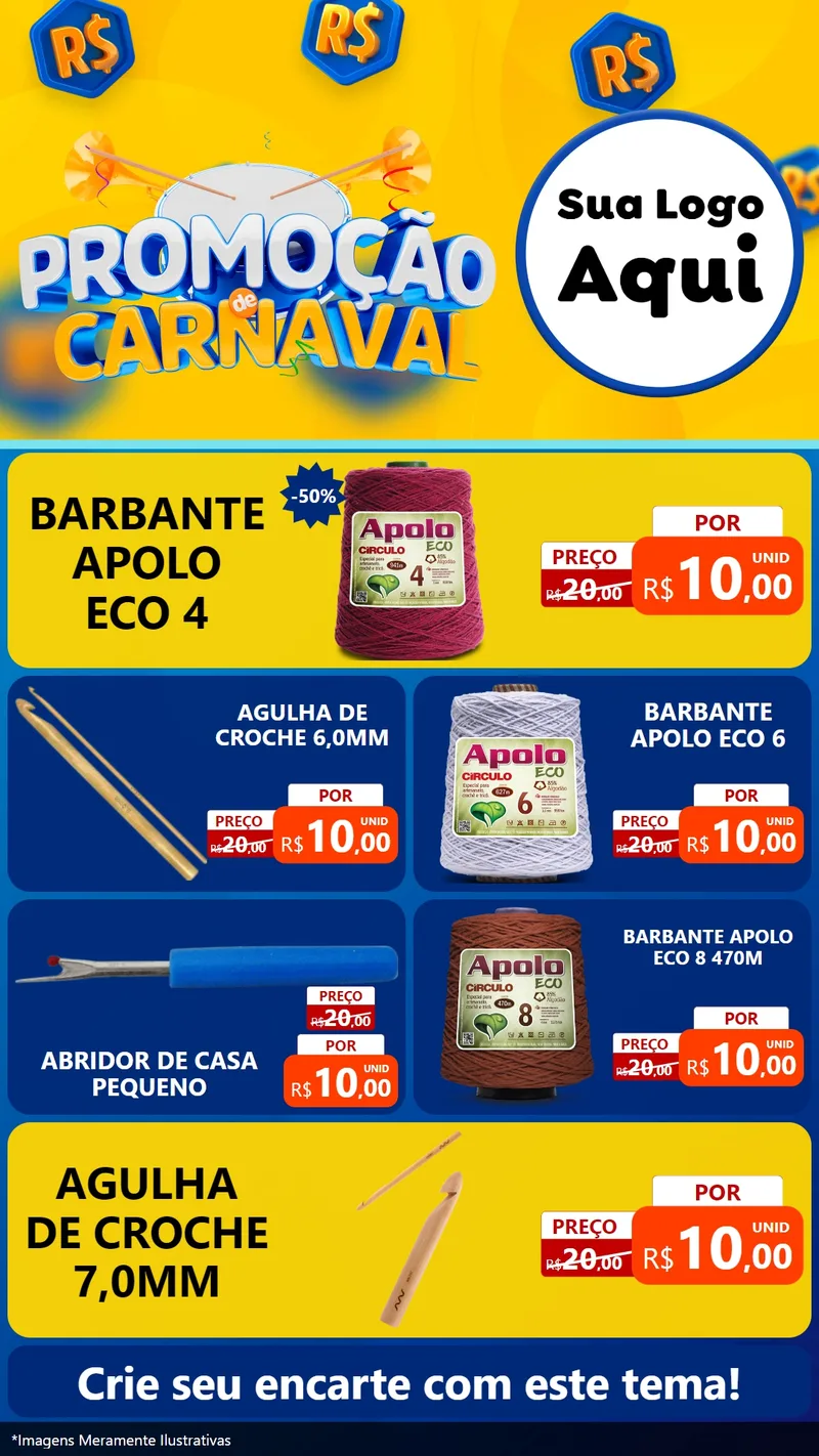 Modelo de TV para TV Vertical com o tema Promoção de Carnaval para Armarinho e Aviamentos