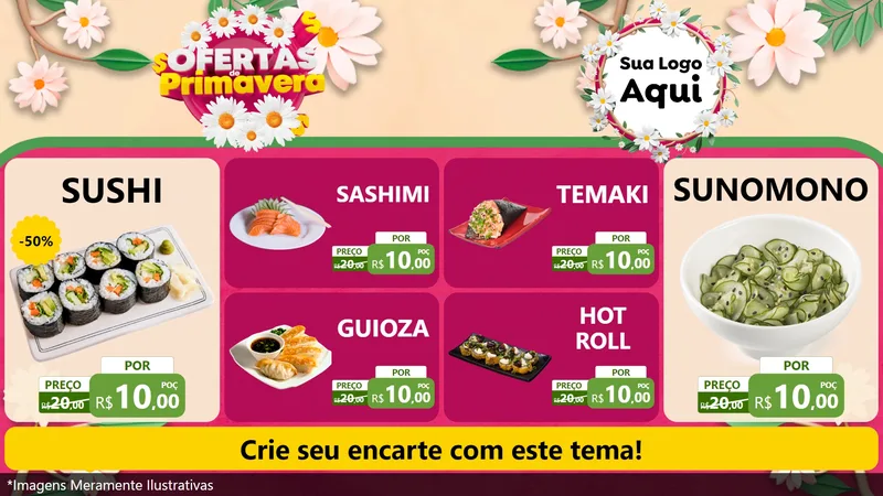 Modelo de TV para TV Horizontal com o tema Ofertas de Primavera para Comida japonesa
