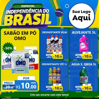 Modelo de Rede Social para Feed Facebook com o tema Especial Independência do Brasil para Produtos de Limpeza