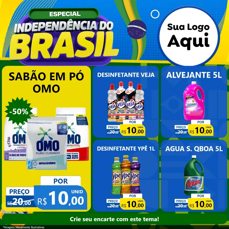 Modelo de Rede Social para Feed Facebook com o tema Especial Independência do Brasil para Produtos de Limpeza