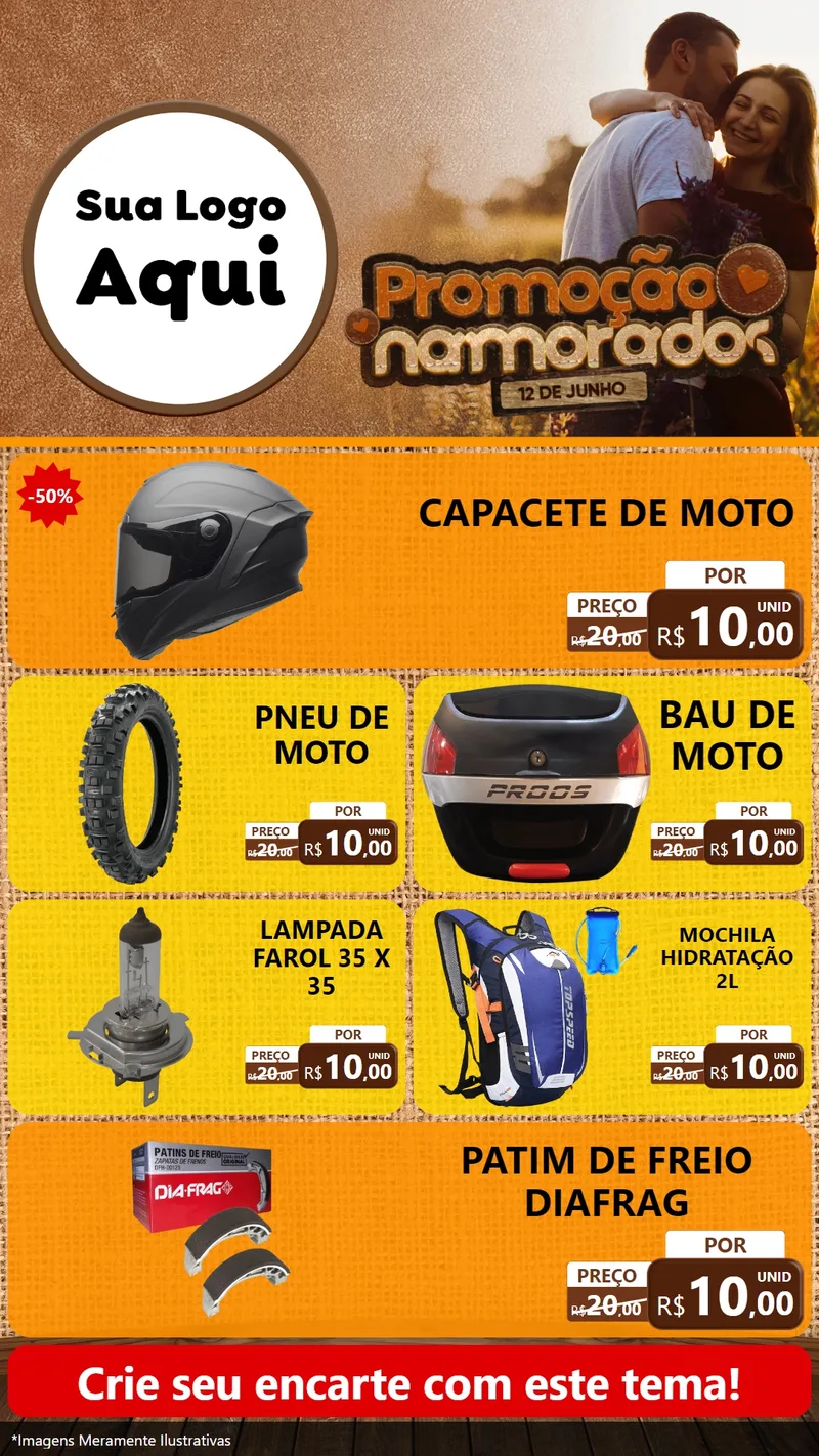 Modelo de TV para TV Vertical com o tema Promoção Namorados para Moto peças