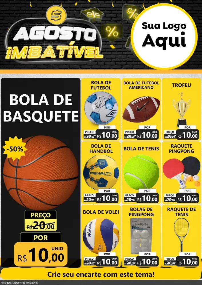 Modelo de Encarte para Encarte A4 Vertical com o tema Agosto Imbatível para Artigos Esportivos
