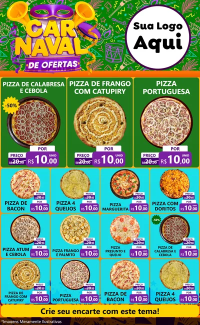Modelo de Encarte para Encarte Grande com o tema Carnaval de Ofertas para Pizzaria