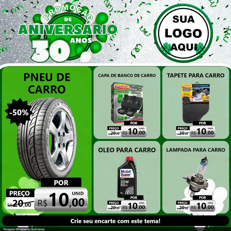 Modelo de Rede Social para Feed Facebook com o tema Promoção de Aniversário - 30 Anos para Auto peças
