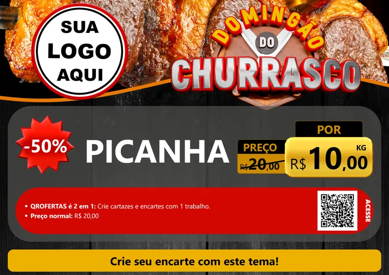 Modelo de Cartaz para Cartaz A4 Horizontal com o tema Domingão do Churrasco para Açougue