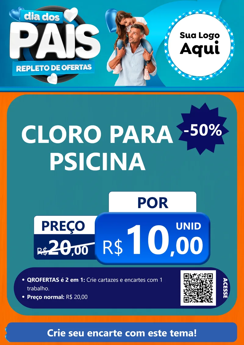 Modelo de Cartaz para Cartaz A4 Vertical com o tema Dia Dos Pais Repleto de Ofertas para Produtos para Piscina