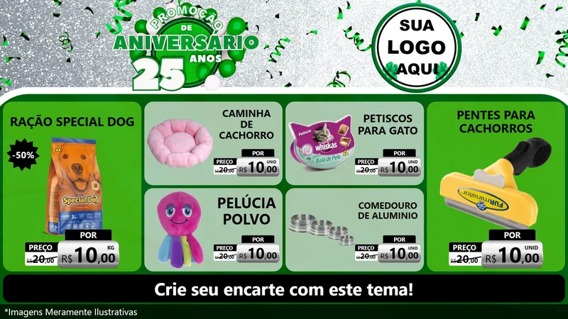 Modelo de TV para TV Horizontal com o tema Promoção de Aniversário - 25 Anos para Pet Shop