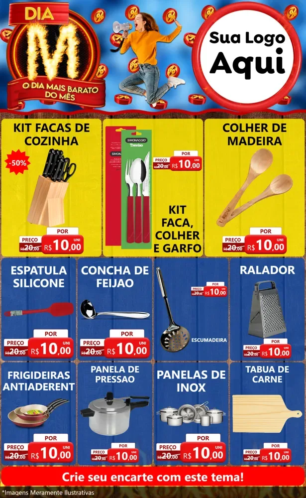 Modelo de Encarte para Encarte Grande com o tema Dia M - O Dia Mais Barato Do Mês para Utilidades Domésticas