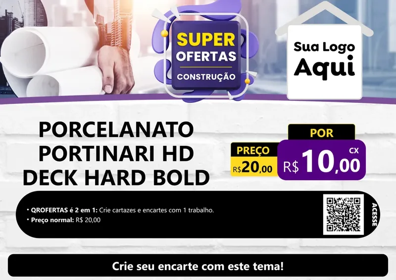 Modelo de Cartaz para Cartaz A4 Horizontal com o tema Super Ofertas - Construção para Pisos e revestimentos
