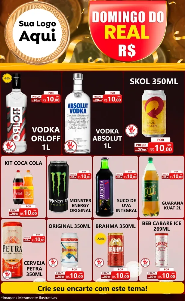 Modelo de Encarte para Encarte Grande com o tema Domingo do Real para Distribuidora de bebidas