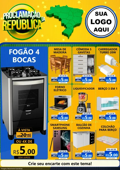 Modelo de Encarte para Encarte A4 Vertical com o tema Proclamação da República para Móveis e Eletro