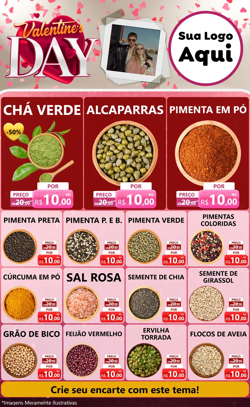Modelo de Encarte para Encarte Grande com o tema Valentine's Day para Produtos Naturais