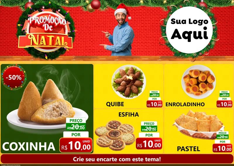 Modelo de Encarte para Encarte A4 Horizontal com o tema Promoção de Natal para Salgadaria
