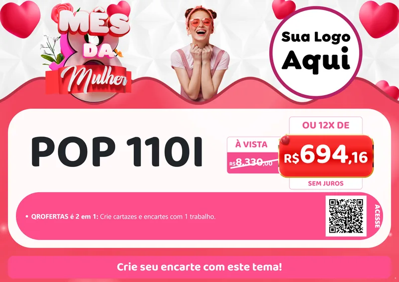 Modelo de Cartaz para Cartaz A4 Horizontal com o tema Mês da Mulher para Concessionaria de Motos
