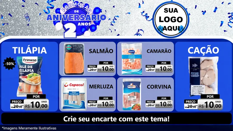Modelo de TV para TV Horizontal com o tema Promoção de Aniversário - 2 Anos para Peixaria