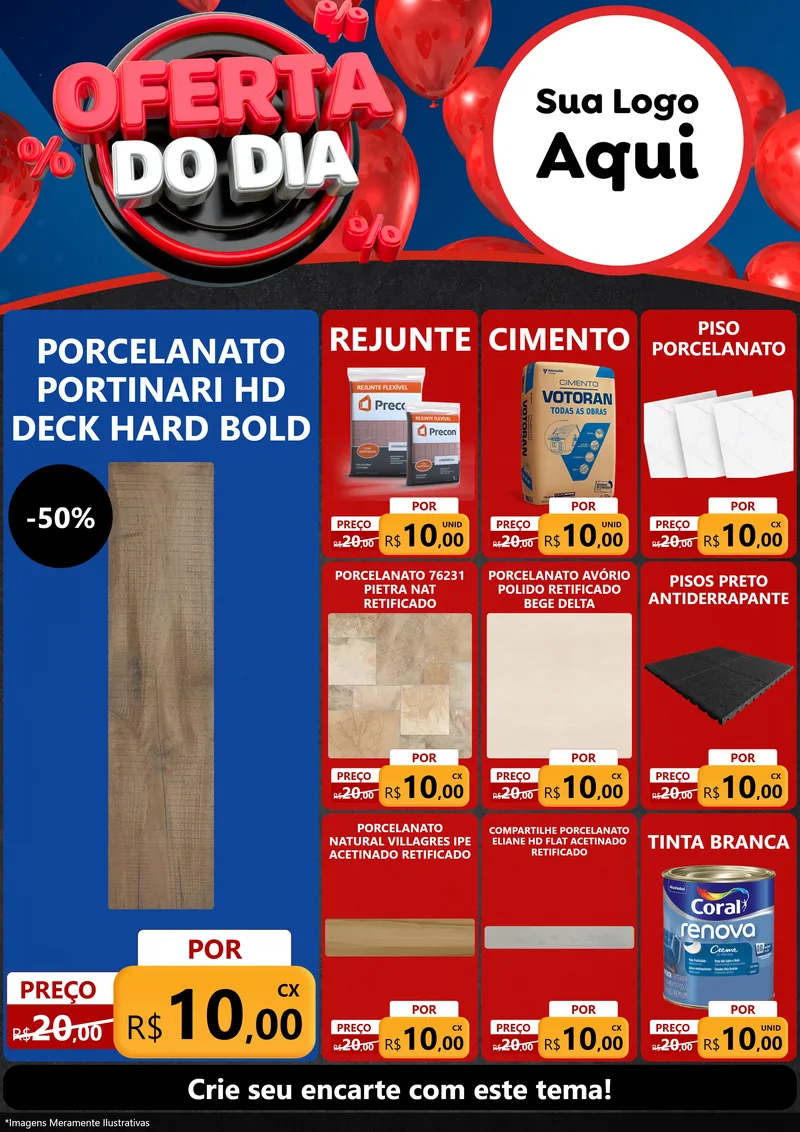 Modelo de Encarte para Encarte A4 Vertical com o tema Oferta do Dia para Pisos e revestimentos