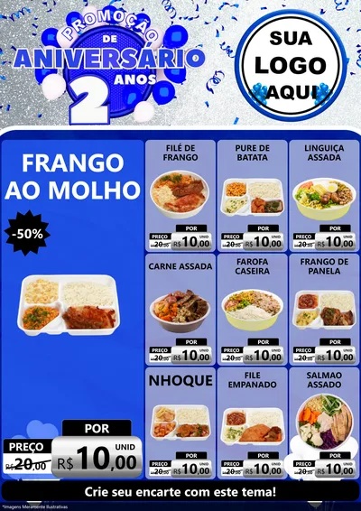 Modelo de Encarte para Encarte A4 Vertical com o tema Promoção de Aniversário - 2 Anos para Restaurante