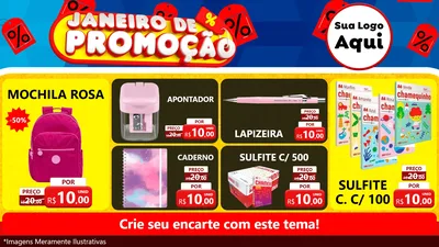 Modelo de TV para TV Horizontal com o tema Janeiro de Promoção para Papelaria