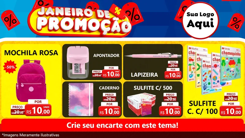 Modelo de TV para TV Horizontal com o tema Janeiro de Promoção para Papelaria