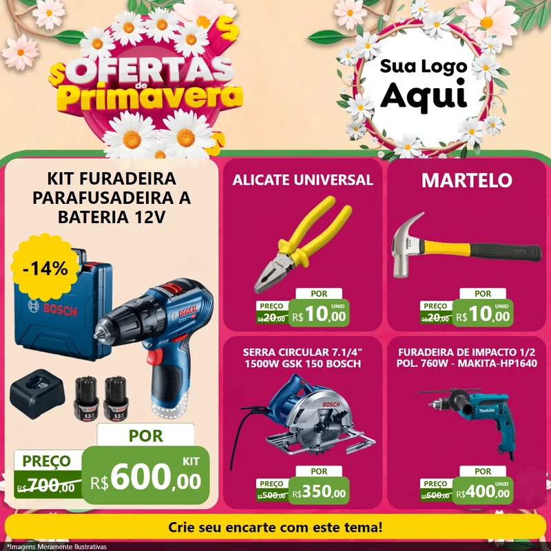Modelo de Rede Social para Feed Facebook com o tema Ofertas de Primavera para Maquinas e Ferramentas