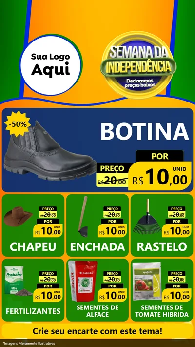 Modelo de Rede Social para Stories com o tema Semana da Independência Declaramos Preços Baixos para Agropecuária