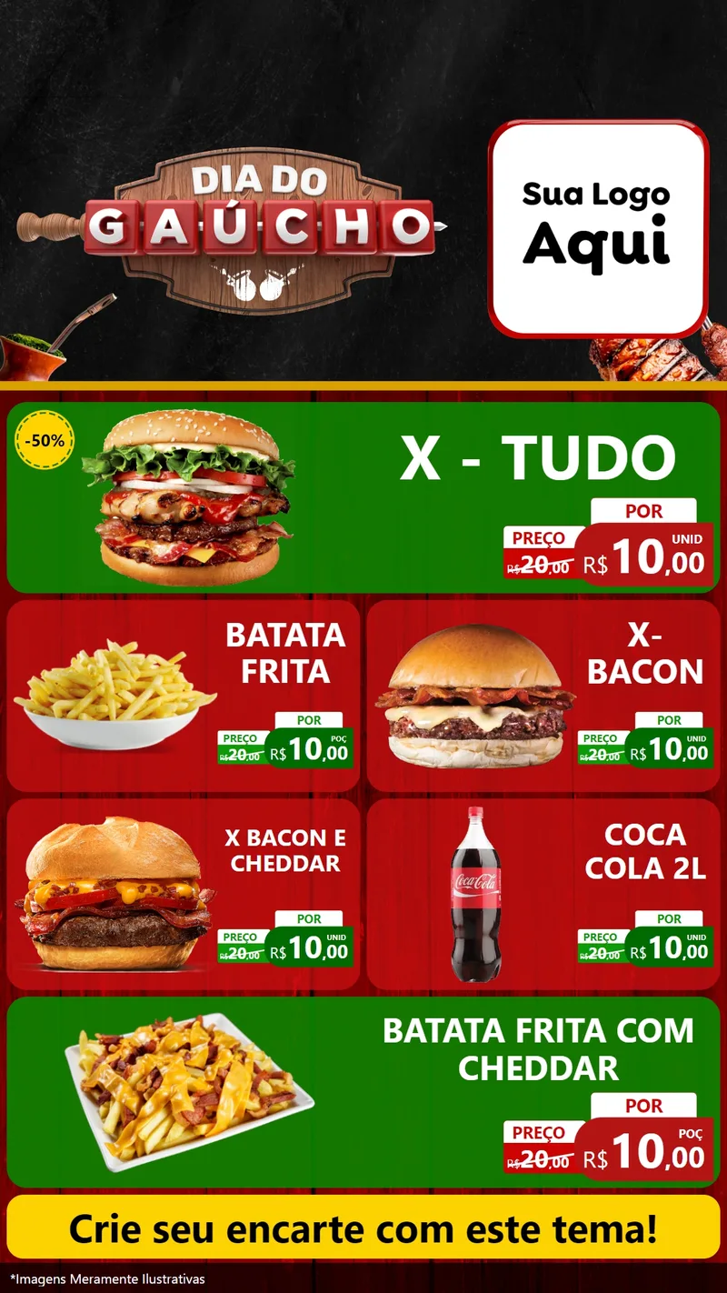 Modelo de TV para TV Vertical com o tema Dia do Gaúcho para Hamburgueria