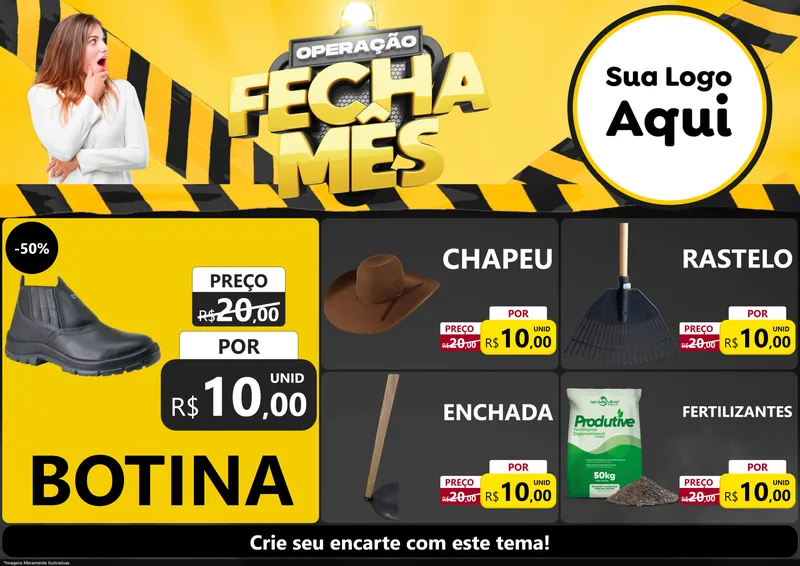 Modelo de Encarte para Encarte A4 Horizontal com o tema Operação Fecha Mês para Agropecuária