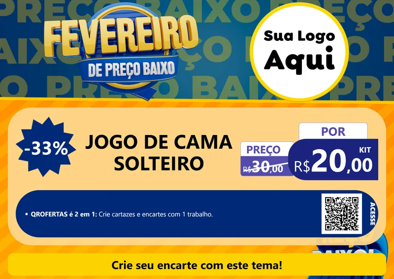 Modelo de Cartaz para Cartaz A4 Horizontal com o tema Fevereiro de Preço Baixo para Cama, Mesa e Banho