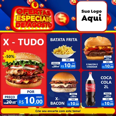 Modelo de Rede Social para Feed Facebook com o tema Ofertas Especiais de Agosto para Hamburgueria
