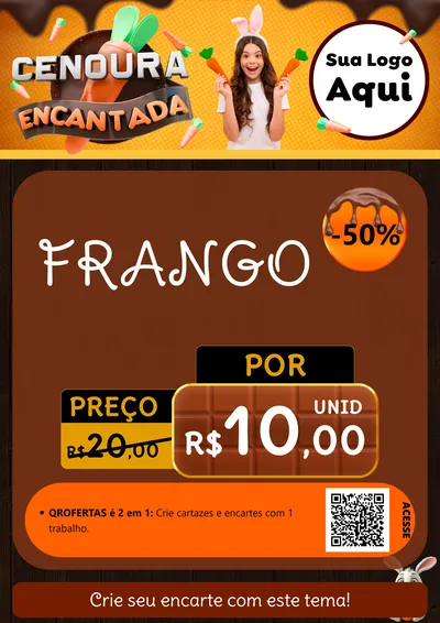 Modelo de Cartaz para Cartaz A4 Vertical com o tema Cenoura Encantada - Páscoa para Assados