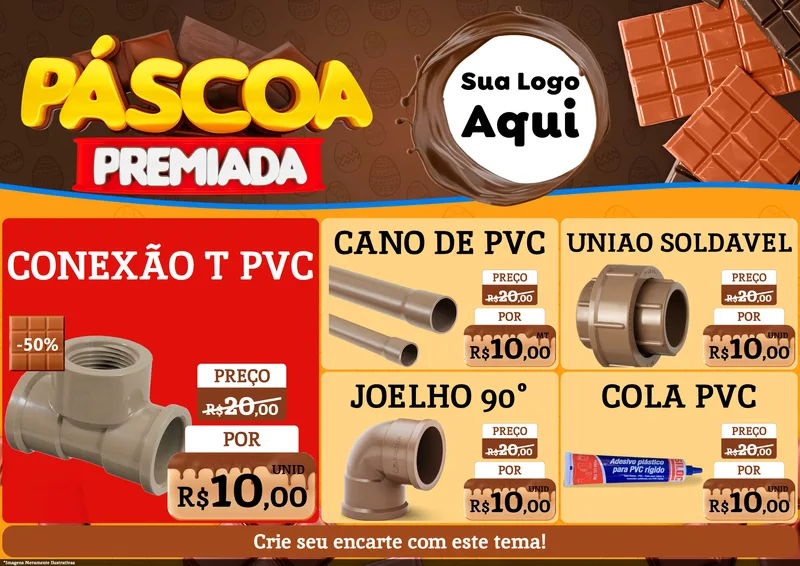 Modelo de Encarte para Encarte A4 Horizontal com o tema Páscoa Premiada para Tubos e conexões