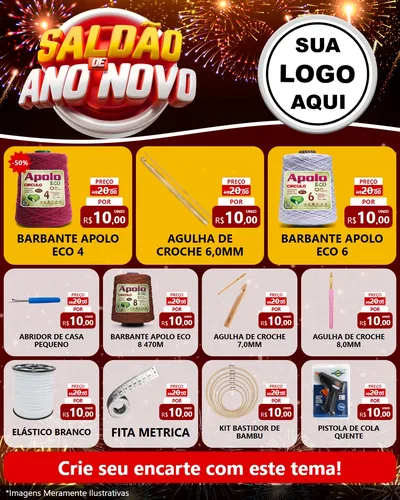 Modelo de Rede Social para Feed Instagram com o tema Saldão de Ano Novo para Armarinho e Aviamentos