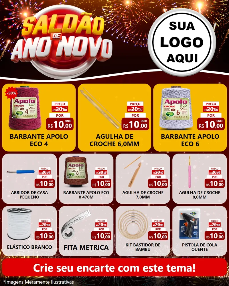 Modelo de Rede Social para Feed Instagram com o tema Saldão de Ano Novo para Armarinho e Aviamentos