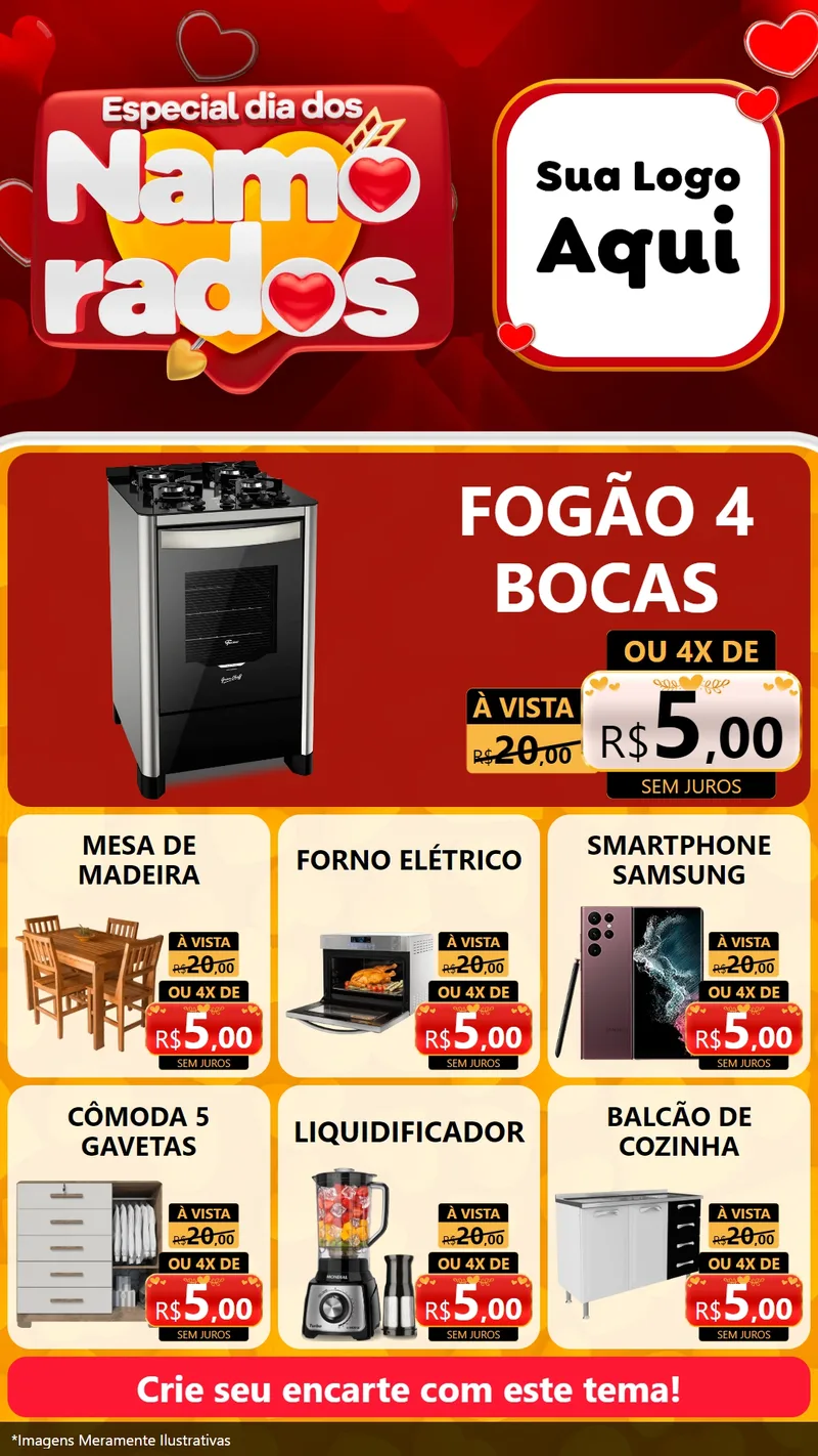 Modelo de Rede Social para Stories com o tema Especial Dia dos Namorados para Móveis e Eletro