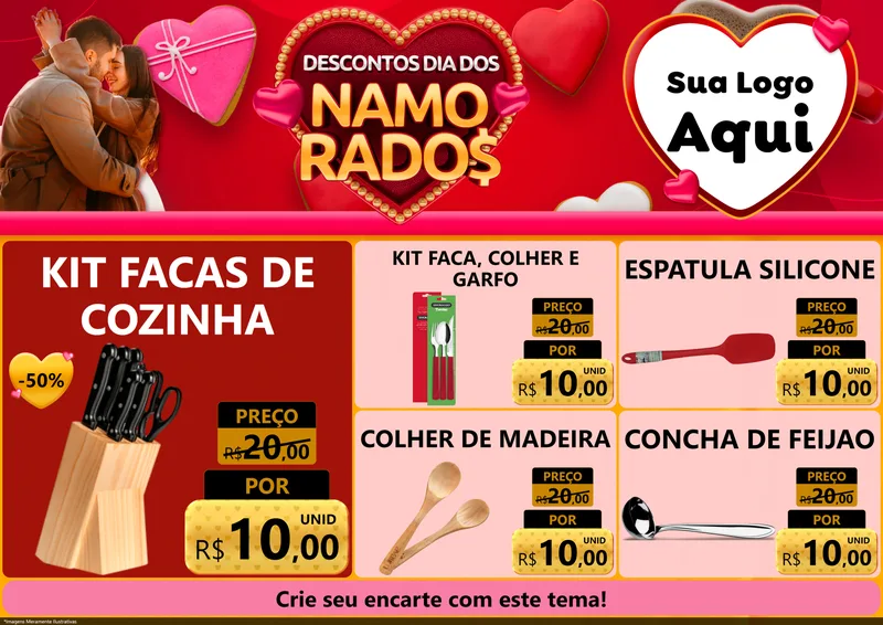Modelo de Encarte para Encarte A4 Horizontal com o tema Descontos Dia dos Namorados para Utilidades Domésticas