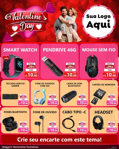 Modelo de Rede Social para Feed Instagram com o tema Valentine's Day para Informática