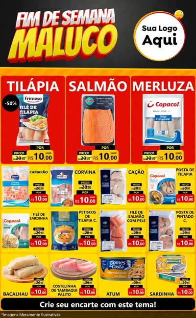 Modelo de Encarte para Encarte Grande com o tema Final de Semana Maluco para Peixaria