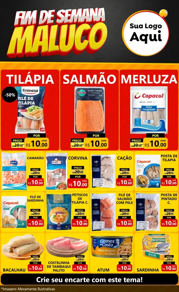 Modelo de Encarte para Encarte Grande com o tema Final de Semana Maluco para Peixaria