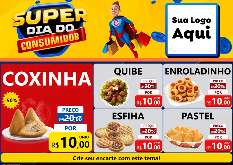 Modelo de Encarte para Encarte A4 Horizontal com o tema Super Dia do Consumidor para Salgadaria
