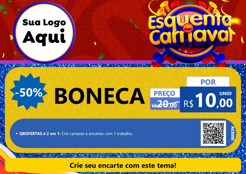 Modelo de Cartaz para Cartaz A4 Horizontal com o tema Esquenta de Carnaval para Brinquedos