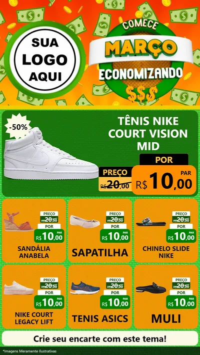 Modelo de Rede Social para Stories com o tema Comece Março Economizando para Calçados