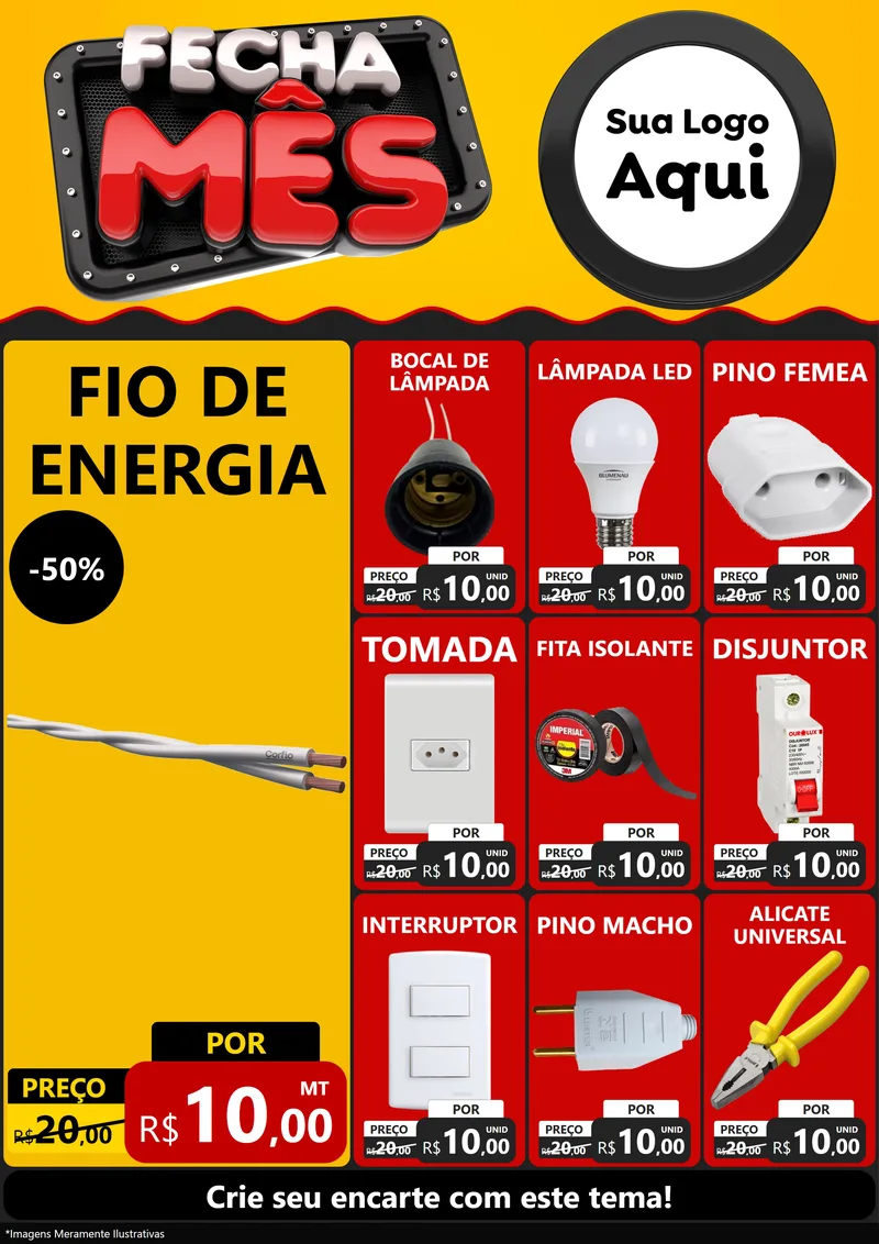 Modelo de Encarte para Encarte A4 Vertical com o tema Fecha Mês para Materiais Elétricos