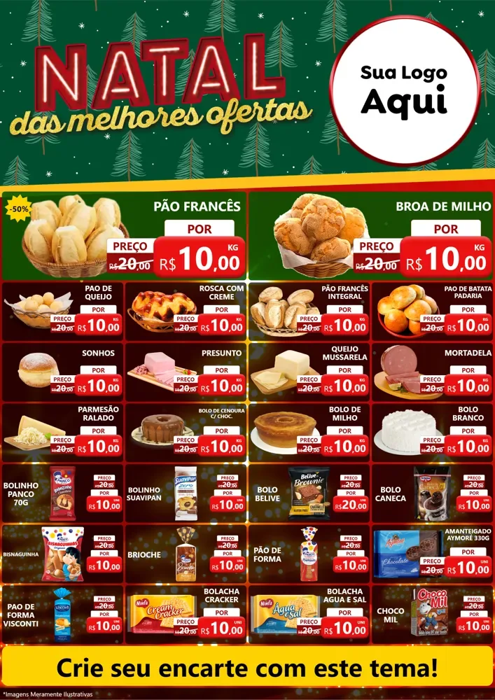 Modelo de Encarte para Encarte A4 Vertical com o tema Natal das Melhores Ofertas para Padaria