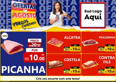 Modelo de Encarte para Encarte A4 Horizontal com o tema Ofertas de Agosto - Preços Incríveis para Açougue