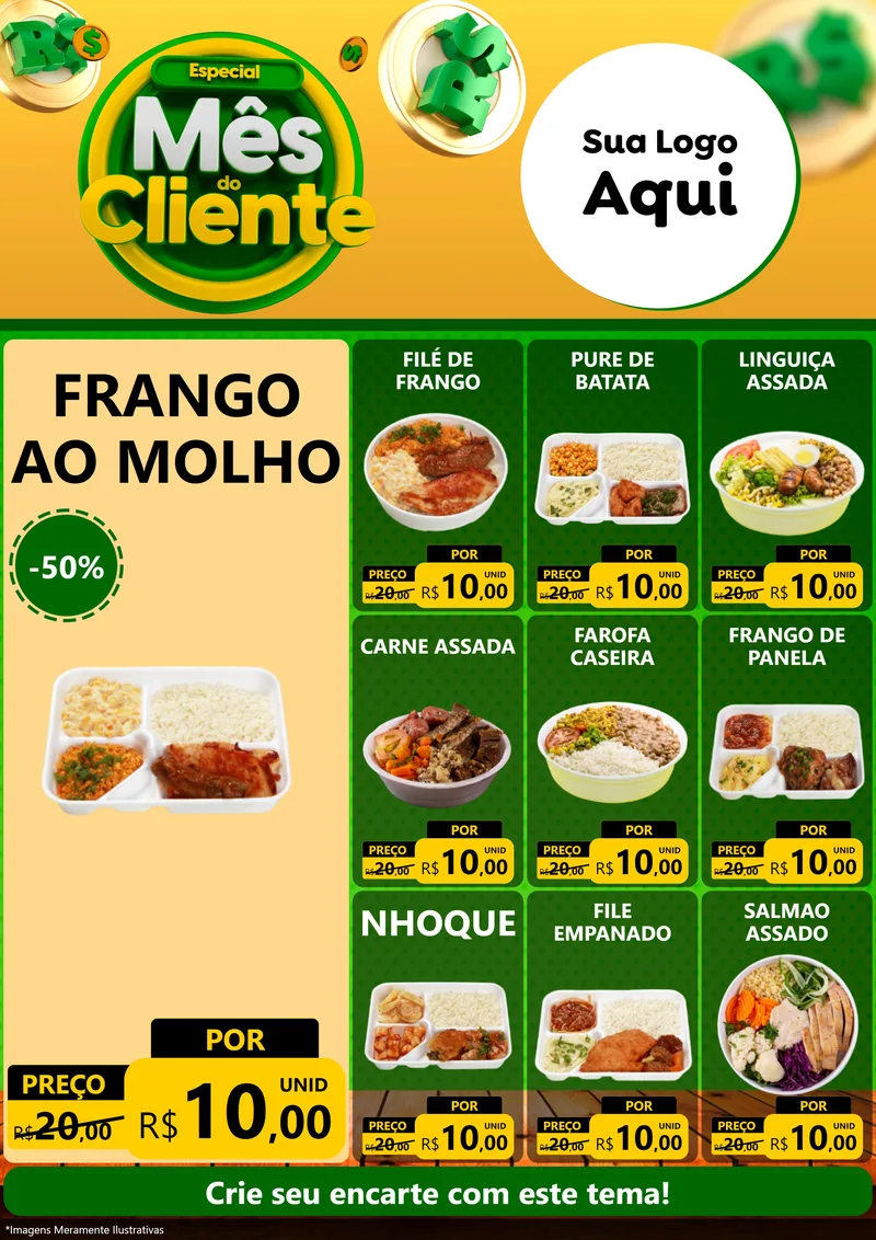 Modelo de Encarte para Encarte A4 Vertical com o tema Especial Mês do Cliente para Restaurante