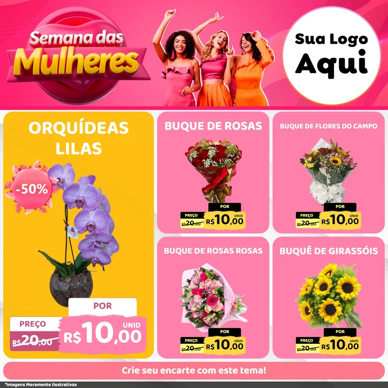 Modelo de Rede Social para Feed Facebook com o tema Semana das Mulheres para Floricultura e jardim