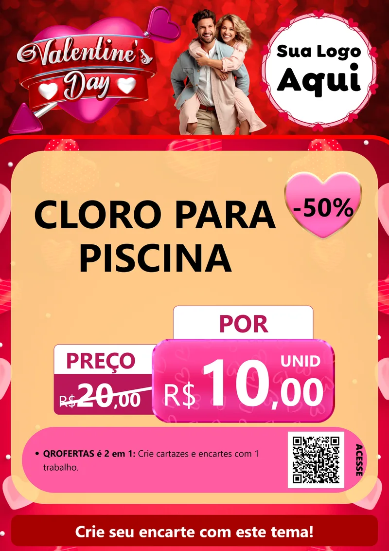 Modelo de Cartaz para Cartaz A4 Vertical com o tema Valentine's Day para Produtos para Piscina